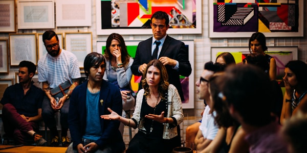 Cybersecurity professionals networking at a conference