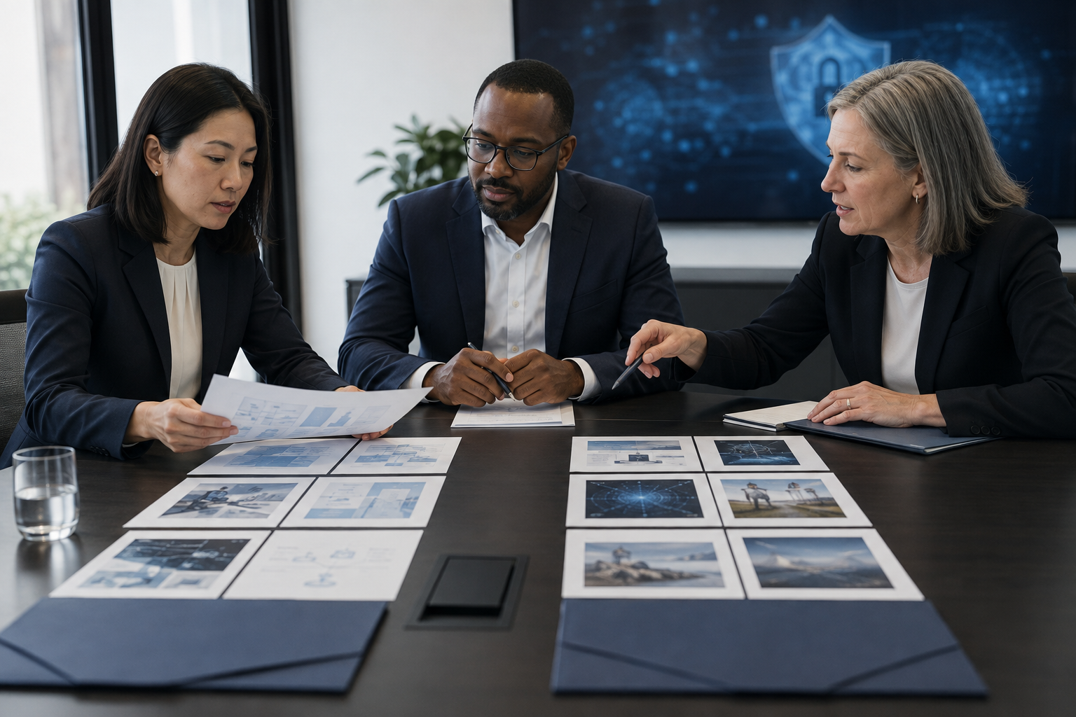 Cybersecurity award reviewers comparing anonymized project evidence in context